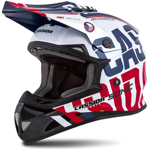 Casque Cross Cassida Bleu/Blanc/Rouge