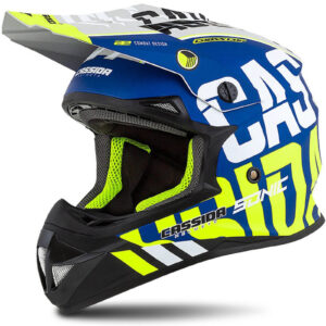 Casque Cross Cassida Bleu/Jaune/Blanc
